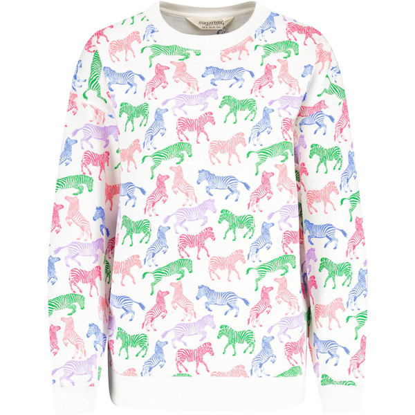 sugarhill brighton womens eadie rainbow zebra print relaxed fit crew neck sweatshirt off white