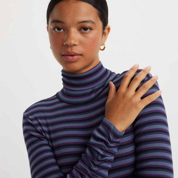 Levi's Womens Ruched Turtleneck Easy Stripe Top in Blue