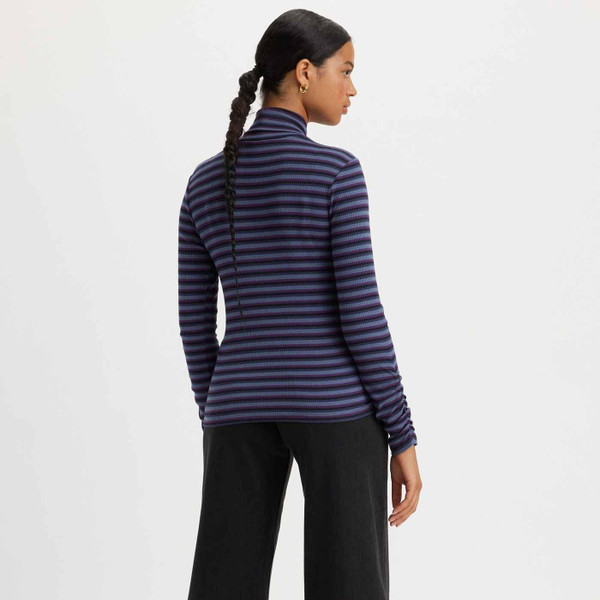 Levi's Womens Ruched Turtleneck Easy Stripe Top in Blue