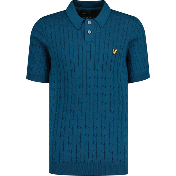lyle and scott mens retro mod cable knit polo tshirt apres navy
