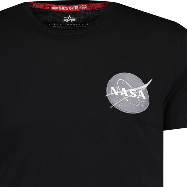 alpha industries mens space shuttle silver badge crew neck tshirt black