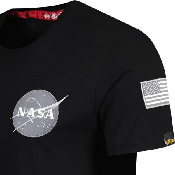 alpha industries mens space shuttle silver badge crew neck tshirt black