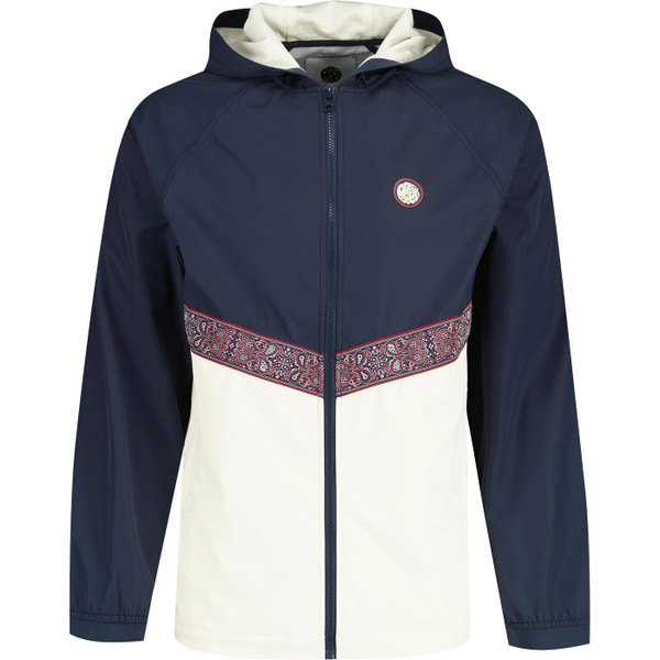 pretty green mens eclipse decorative jacquard paisley tape zip hooded lightweight jacket navy beige