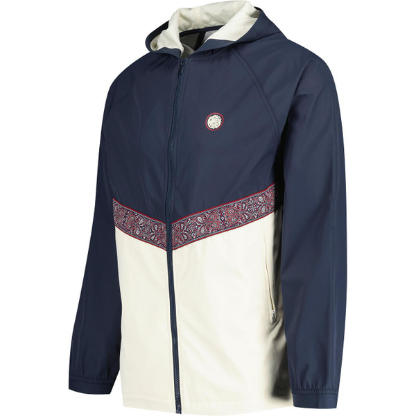 pretty green mens eclipse decorative jacquard paisley tape zip hooded lightweight jacket navy beige
