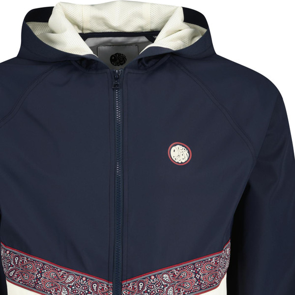 pretty green mens eclipse decorative jacquard paisley tape zip hooded lightweight jacket navy beige