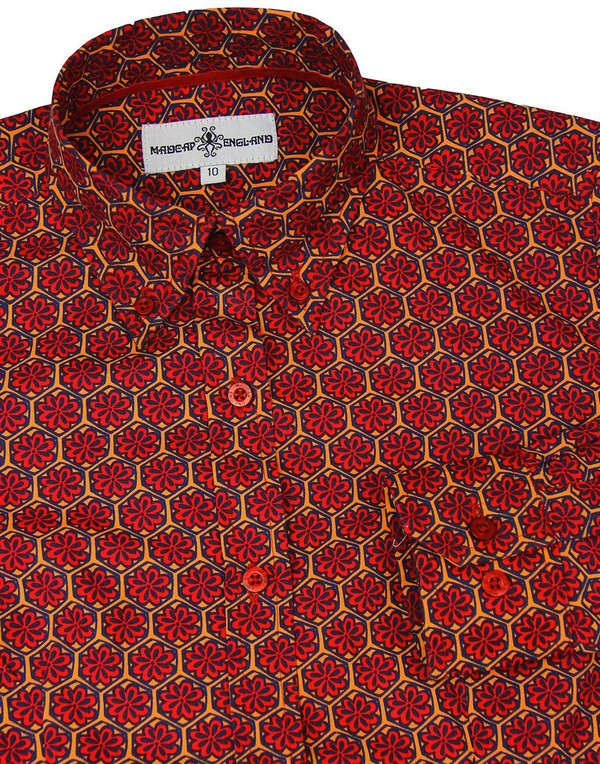 madcap england saffron floral hexagon shirt red