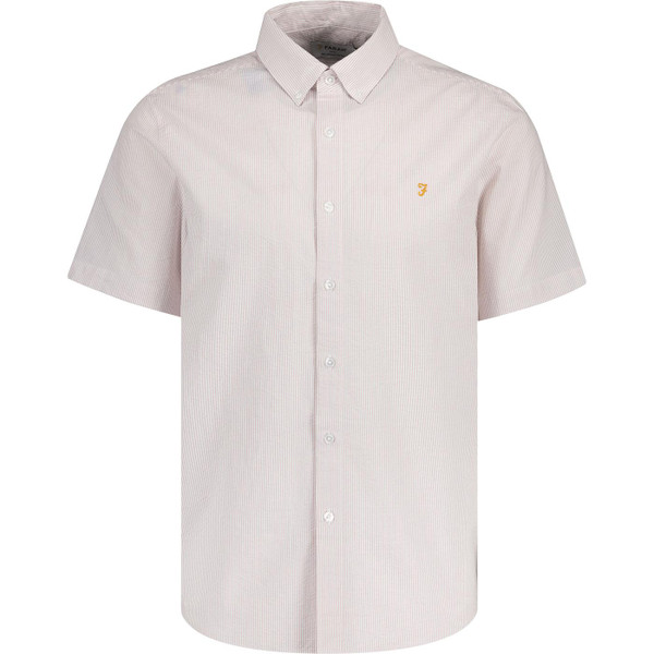 farah vintage mens lewis pinstripe seersucker short sleeve shirt dark pink