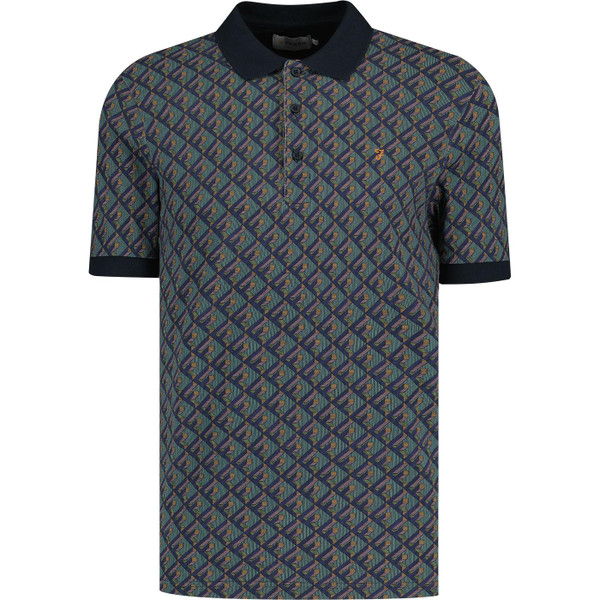 farah vintage mens heydon geo jacquard pattern polo tshirt navy