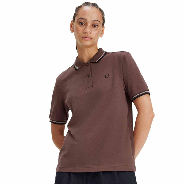 Fred Perry G3600 Women's Retro Polo Shirt in Carrington Brick, Warm Grey and Black G3600 U53