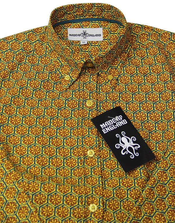 madcap england saffron floral hexagon shirt teal