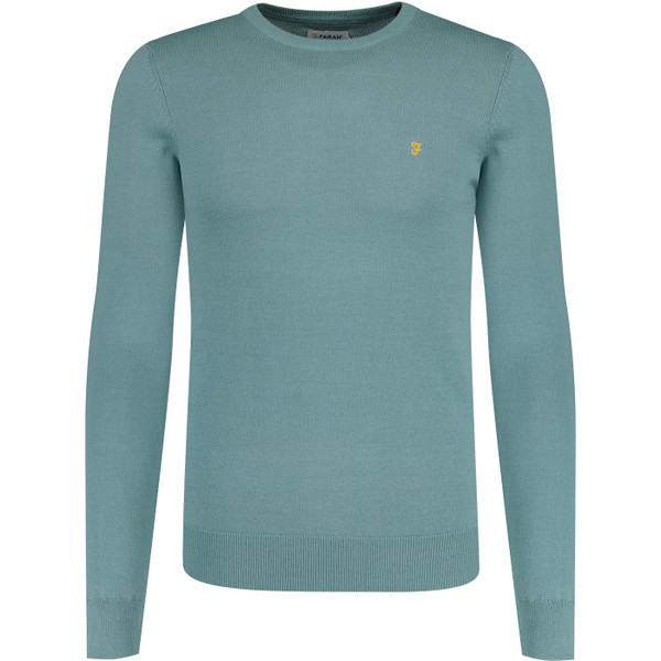 farah vintage mens mullen retro mod crew neck fine knit cotton sweater brook blue