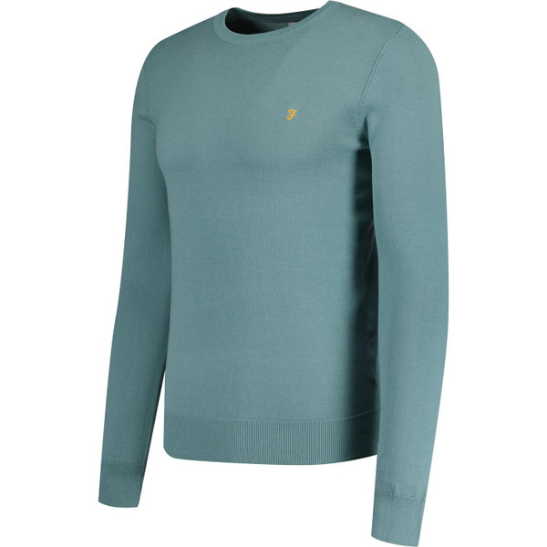 farah vintage mens mullen retro mod crew neck fine knit cotton sweater brook blue