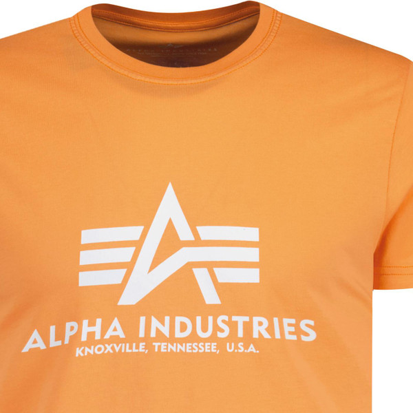 alpha industries mens retro large logo print crew neck tshirt tangerine