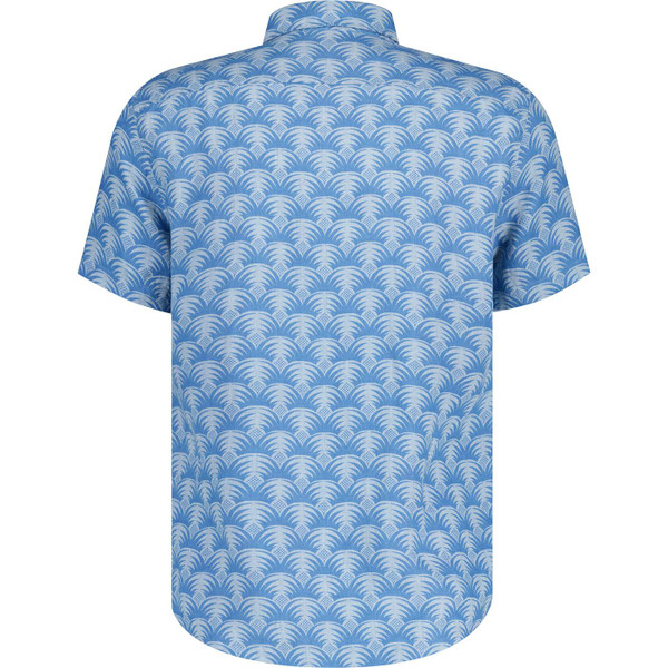 original penguin mens delave retro 70s geo Hawaiian print short sleeve linen shirt tourmaline blue