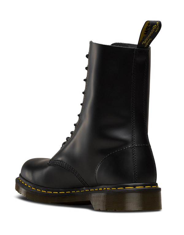 Back of Dr Martens Men's 1490 Mod Revival Punk 10 Eyelet Lace Up Boots in Black Leather