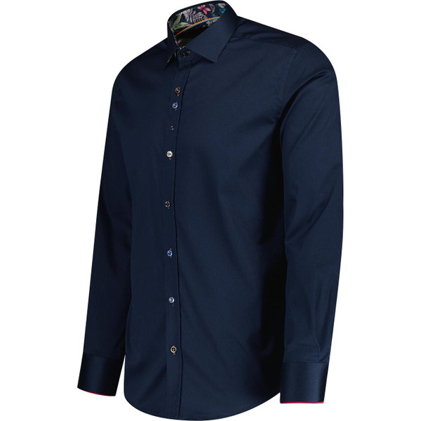 guide london mens plain not plain long sleeve stretch sateen shirt navy
