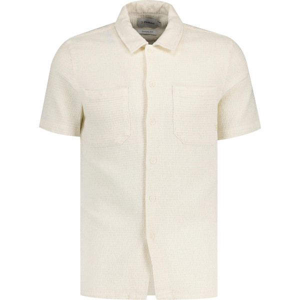 farah vintage mens astro waffle texture double weave short sleeve shirt ecru