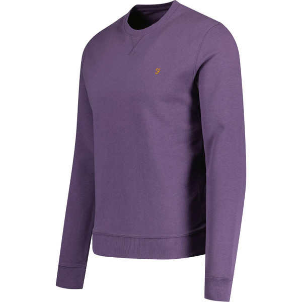farah vintage mens tim crew neck plain coloured cotton sweatshirt slate purple