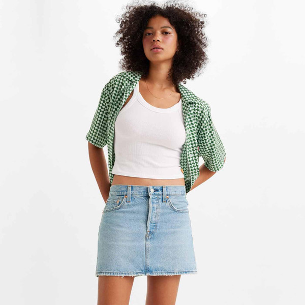 Levi's Retro 70s Icon Skirt in front and Center Light Blue Denim A46940003