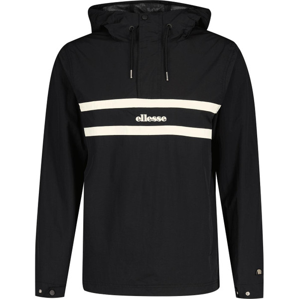 ellesse mens olivieri contrast chest stripes hooded overhead jacket black