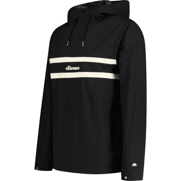 ellesse mens olivieri contrast chest stripes hooded overhead jacket black