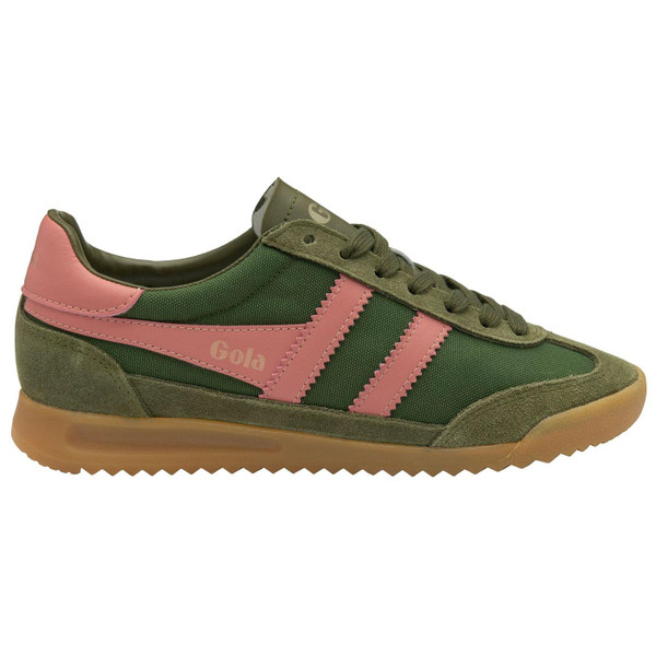Gola Women's Tornado Retro 80s Nylon Trainers in military green and coral pink CLB623NU Gola Women's Tornado Retro 80s Nylon Trainers in military green and coral pink CLB623NU