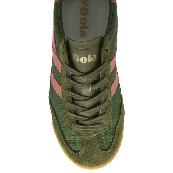 Gola Women's Tornado Retro 80s Nylon Trainers in military green and coral pink CLB623NU Gola Women's Tornado Retro 80s Nylon Trainers in military green and coral pink CLB623NU