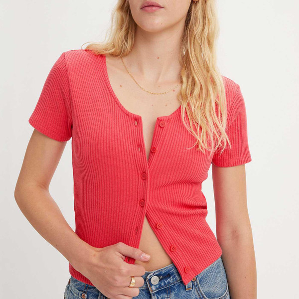 Levi's Monica Retro Ribbed Top in Coral Red