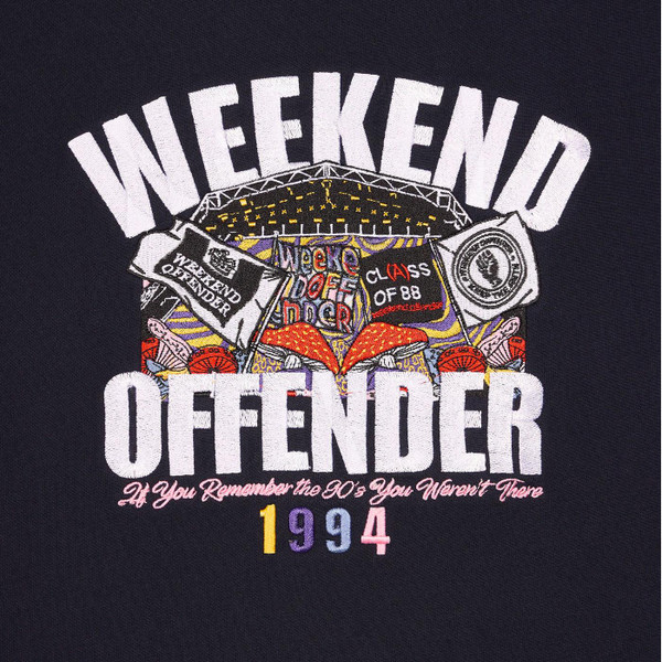 weekend offender mens pyramid glastonbury graphic embroidery crew neck tshirt navy