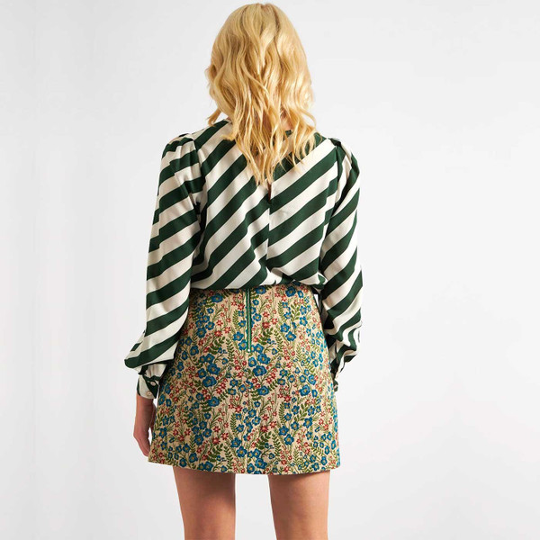 Aubin Aubusson Jacquard Floral 1960s Mod Mini Skirt in Green 