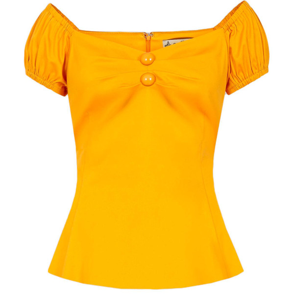 Collectif Dolores Plain Retro 50s Top in Mustard Yellow