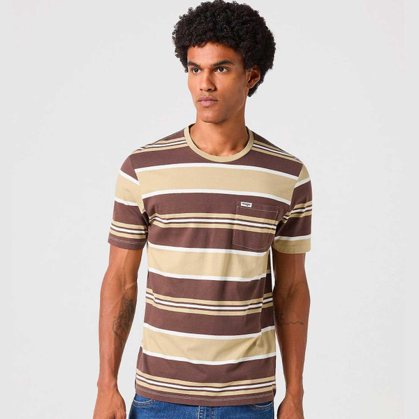 Wrangler Retro 70s Stripe Pocket Tee in Plaza Taupe 112350416