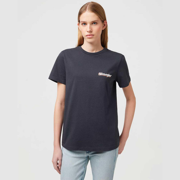 Wrangler Women's Retro 70s Round Logo T-shirt in Black 112350315