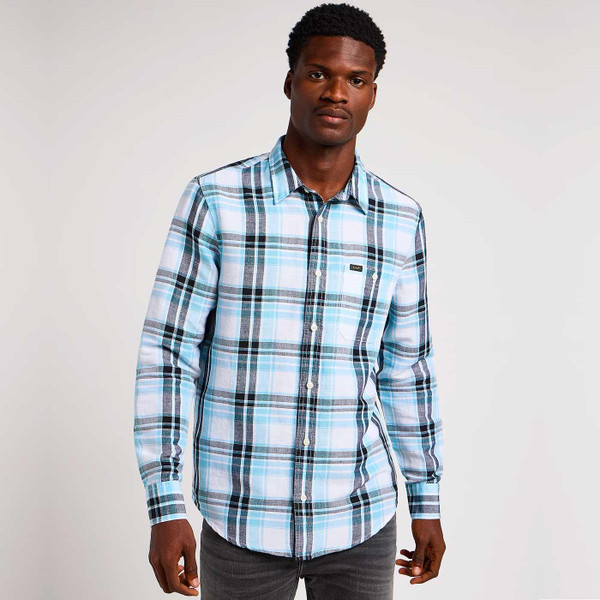 Lee Jeans Leesure Check Linen Shirt (Preppy Blue)