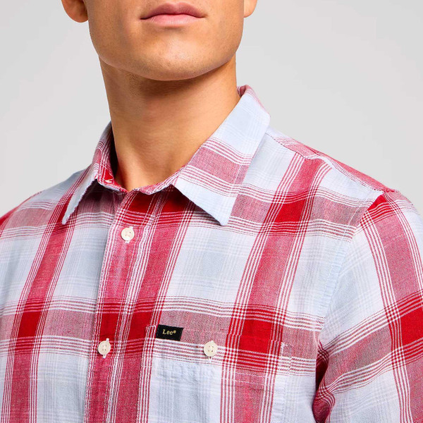 Lee Leesure Short Sleeve Linen Check Shirt in Garnet 112349346