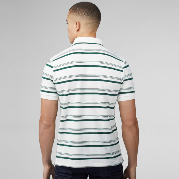 Ben Sherman Mod Sports Stripe Pique Polo Shirt in Snow White 0075872 002