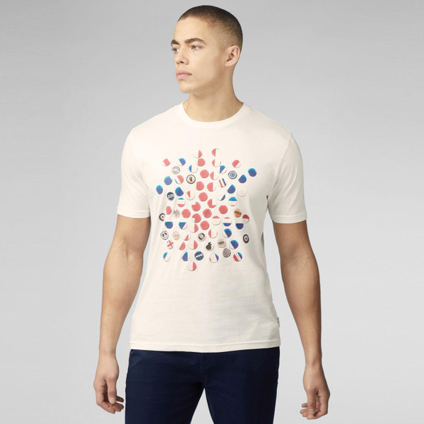 Ben Sherman Union Jack Retro 60s Pin Badges Tee in White 0076133 002