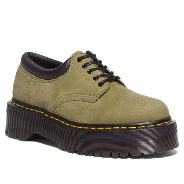 Dr Martens Women's 8053 Quad Platform Shoes in Tumbled Nubuck Muted Olive 31445357
