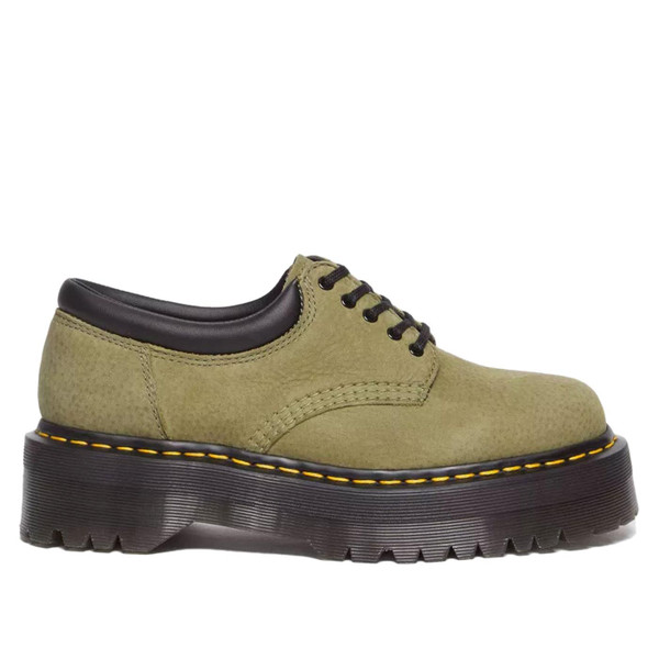 Dr Martens Women's 8053 Quad Platform Shoes in Tumbled Nubuck Muted Olive 31445357