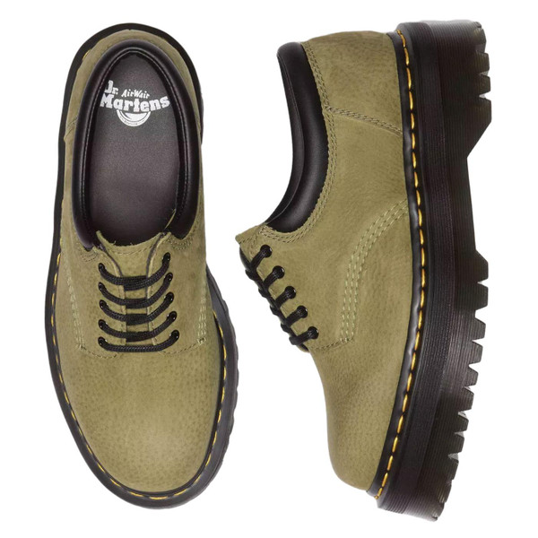 Dr Martens Women's 8053 Quad Platform Shoes in Tumbled Nubuck Muted Olive 31445357