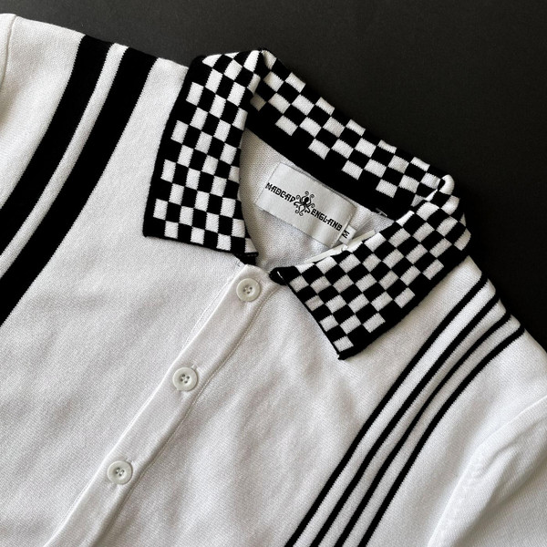 Madcap England Charlie Mod Ska Checkerboard Collar Polo in white