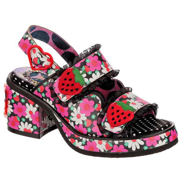 Irregular Choice Strawberry Fields Forever Heel Sandals in Black/Pink 4647-3B 