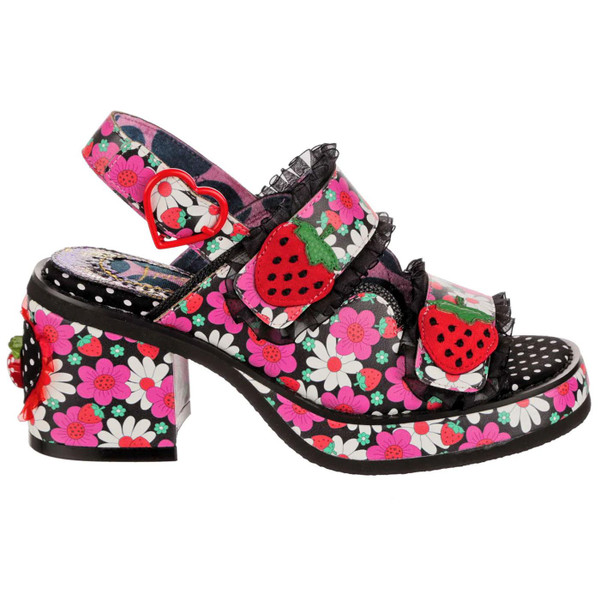 Irregular Choice Strawberry Fields Forever Heel Sandals in Black/Pink 4647-3B 