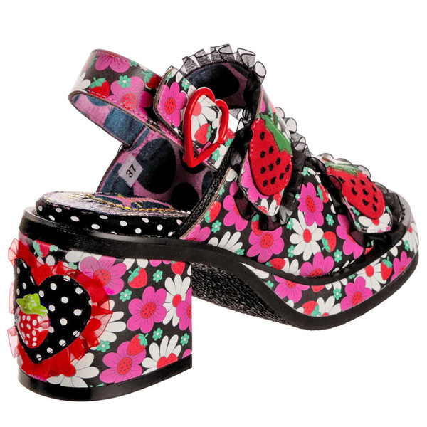 Irregular Choice Strawberry Fields Forever Heel Sandals in Black/Pink 4647-3B 