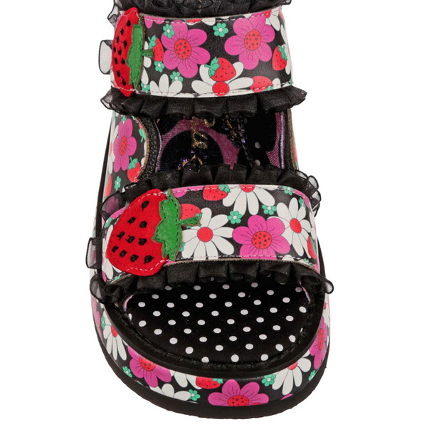 Irregular Choice Strawberry Fields Forever Heel Sandals in Black/Pink 4647-3B 
