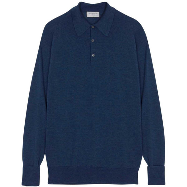 John Smedley Dorset Knitted Polo Shirt in Indigo