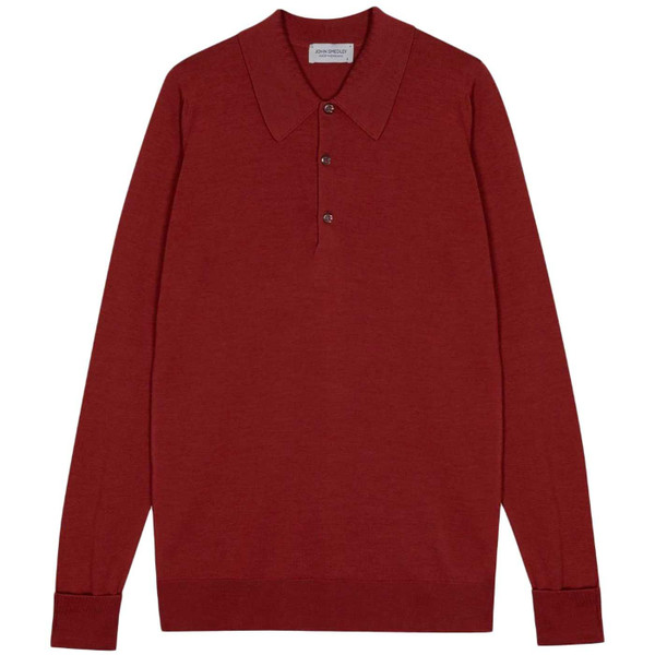 John Smedley Dorset Knitted Polo Shirt in Red Jasper