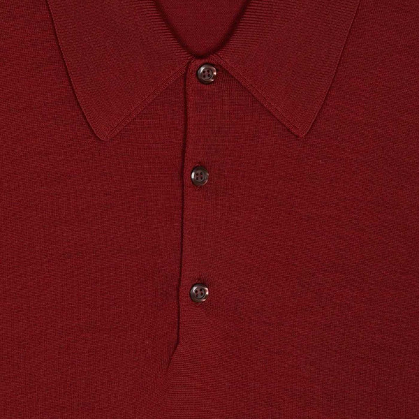 John Smedley Dorset 60s Mod Knitted Polo Shirt in Red Jasper