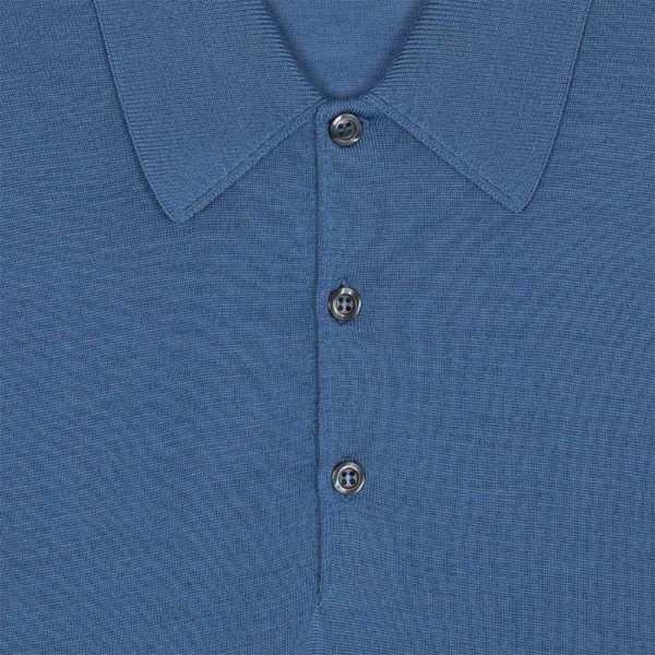 John Smedley Dorset 60s Mod Knitted Polo Shirt in Riviera Blue
