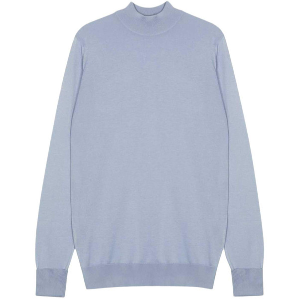 John Smedley Oakdale Mock Turtle Neck Jumper in Mirage Blue